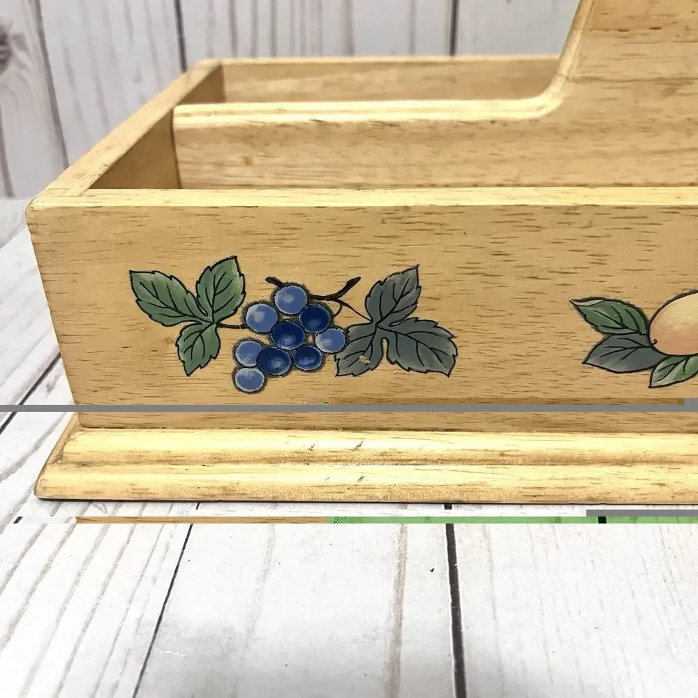 Mikasa Garden Harvest Silverware Napkin Wooden Caddy Rustic Farmhouse Decor